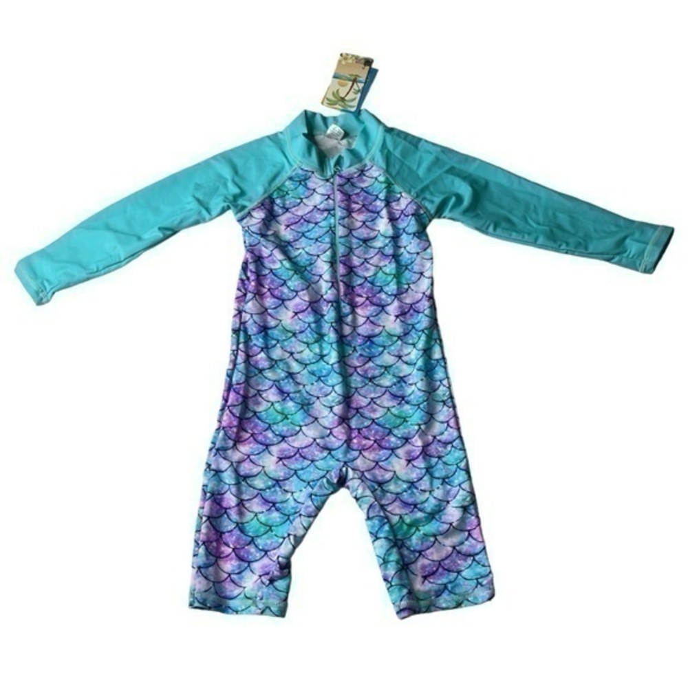TFJH E Toddler One Piece Swimsuit with Zipper - Turquoise and Purple - Size 4-5Y